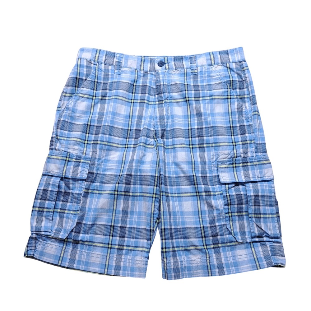 Calvin Klein Jeans Cargo Shorts Mens 34 Blue Plaid Excellent Cotton Multi Pocket
